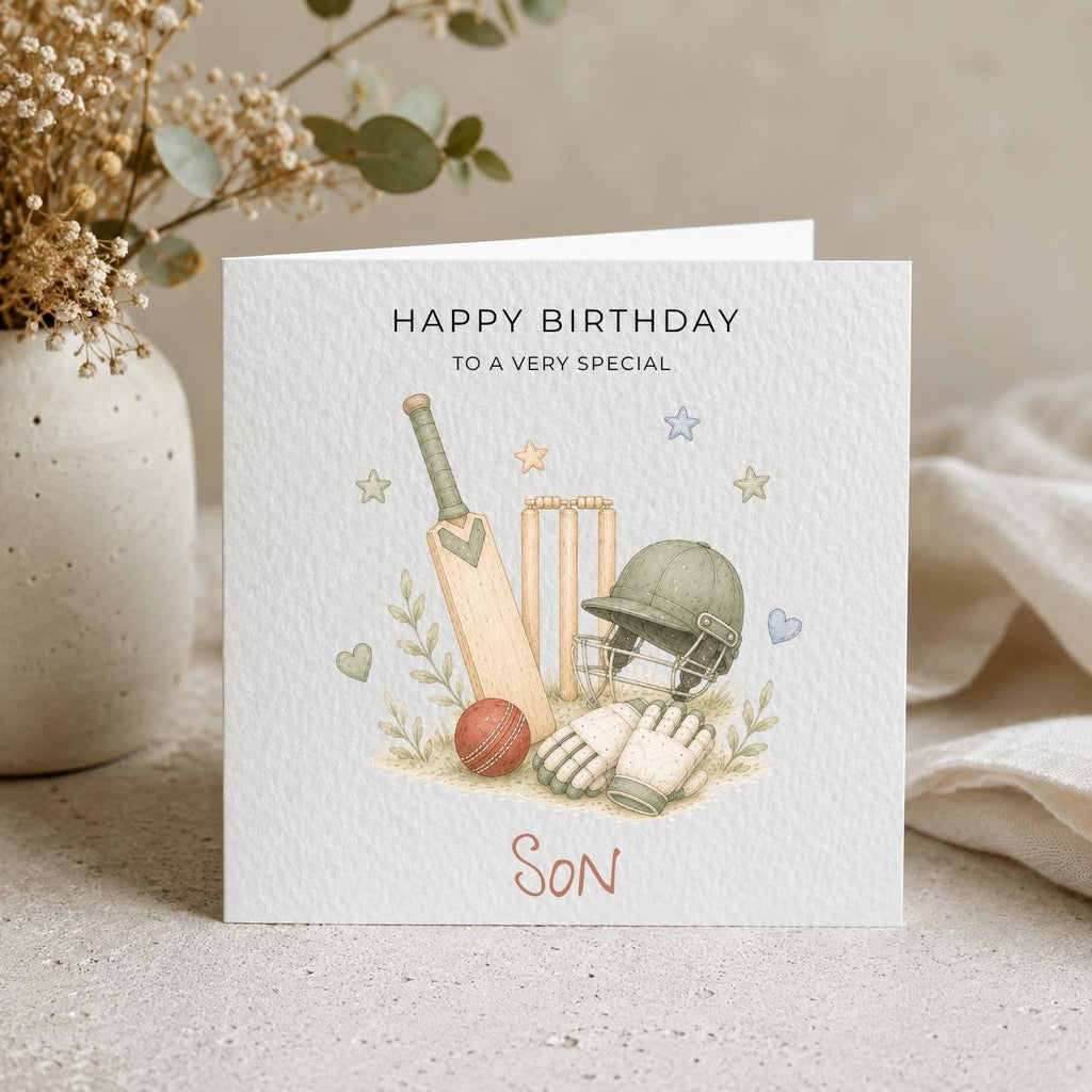 Personalised Cricket Theme Birthday Card for Son, Grandson, Brother etc