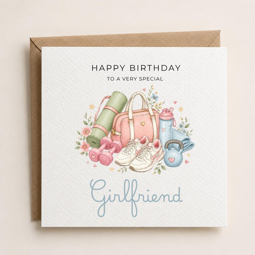 Personalised Gym Theme Birthday Card for Wife, Mum, Grandma, Daughter, Auntie, Sister etc