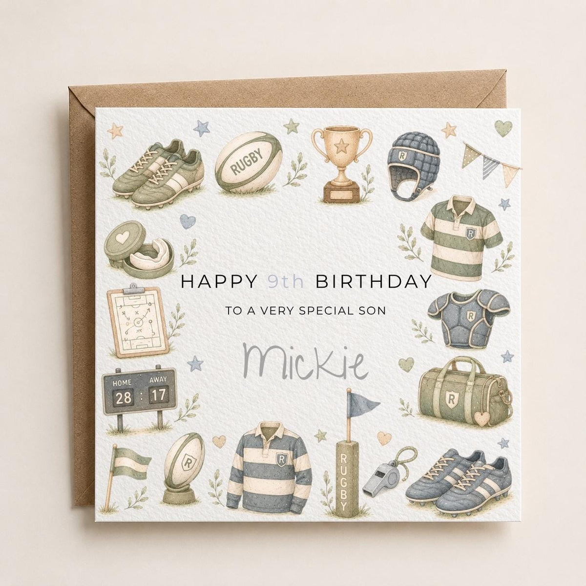 Personalised Rugby Theme Birthday Card for Son, Grandson, Brother etc