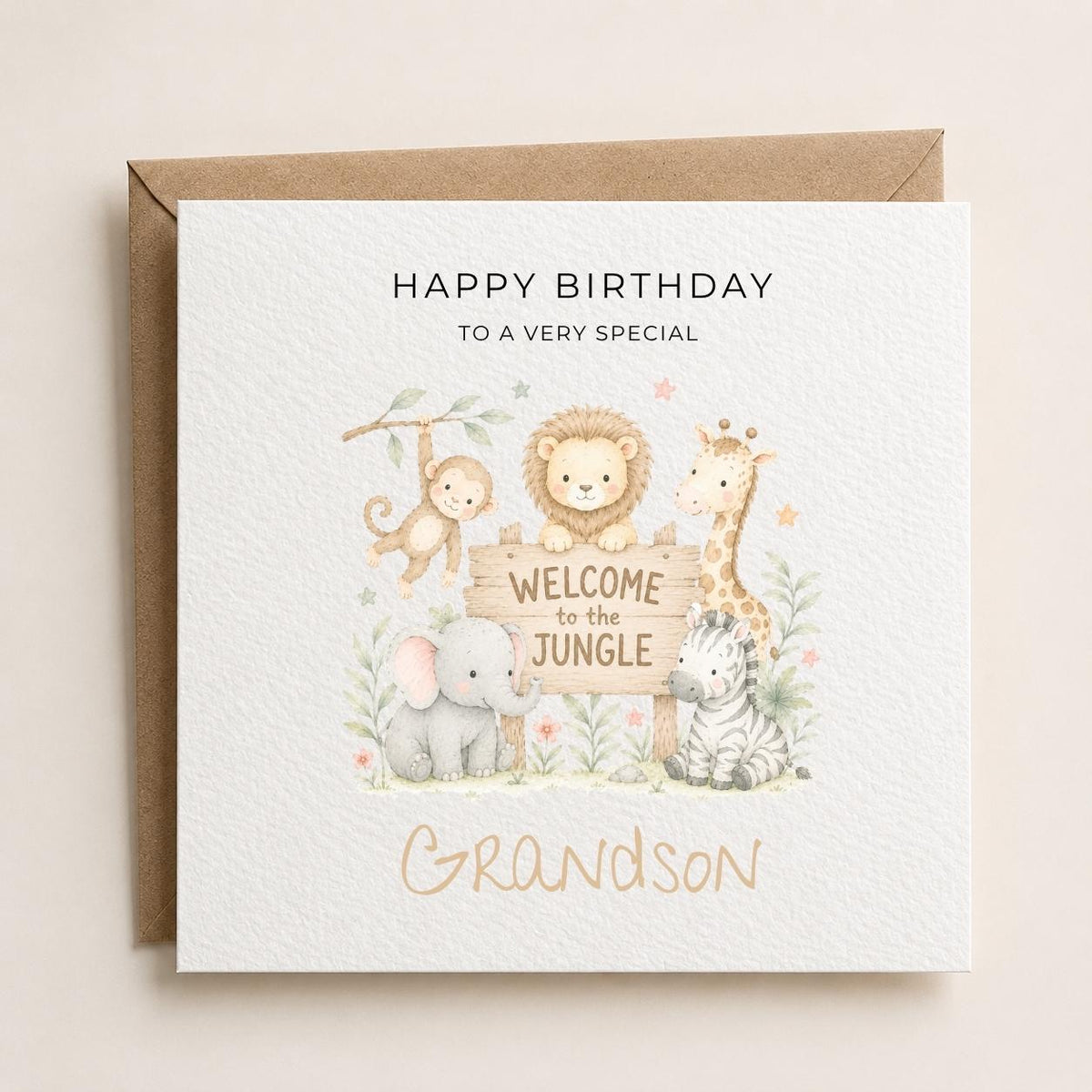 Personalised Jungle Theme Birthday Card for Son, Grandson, Brother etc