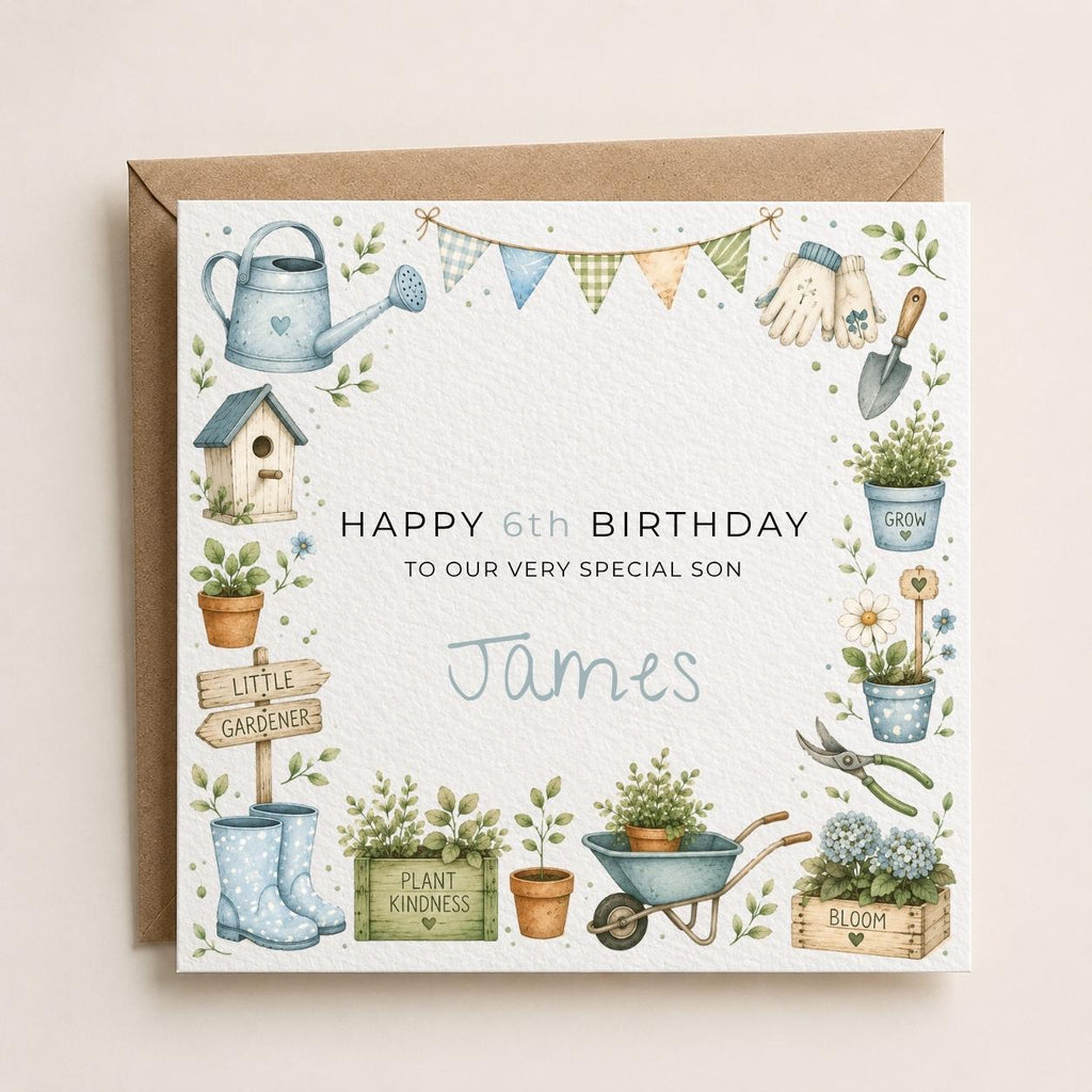 Personalised Gardening Theme Birthday Card for Son, Grandson, Brother etc