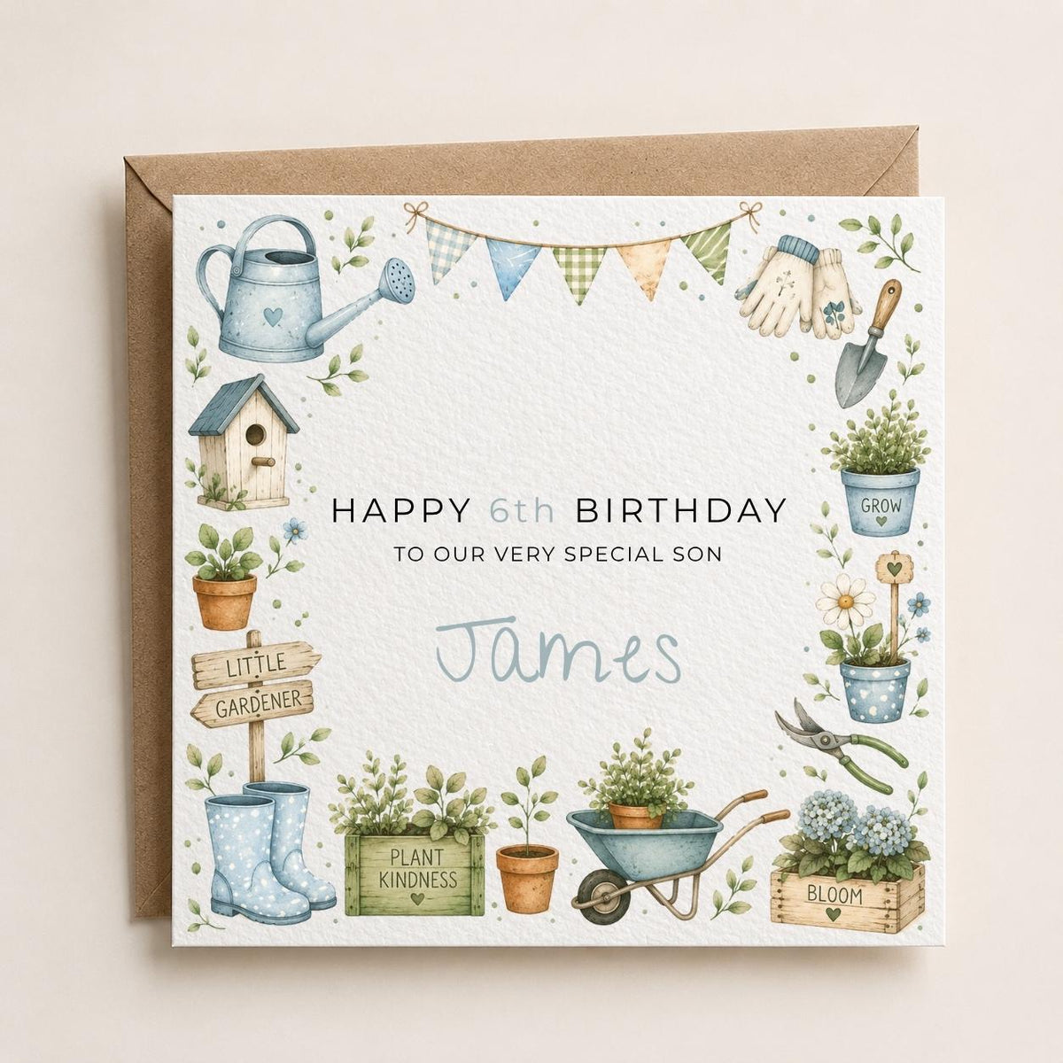 Personalised Gardening Theme Birthday Card for Son, Grandson, Brother etc