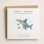 Personalised Sharks Theme Birthday Card for Son, Grandson, Brother etc