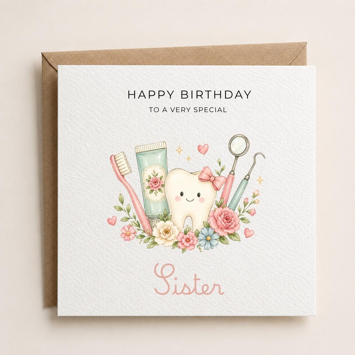 Personalised Dentist Theme Birthday Card for Wife, Mum, Grandma, Daughter, Auntie, Sister etc