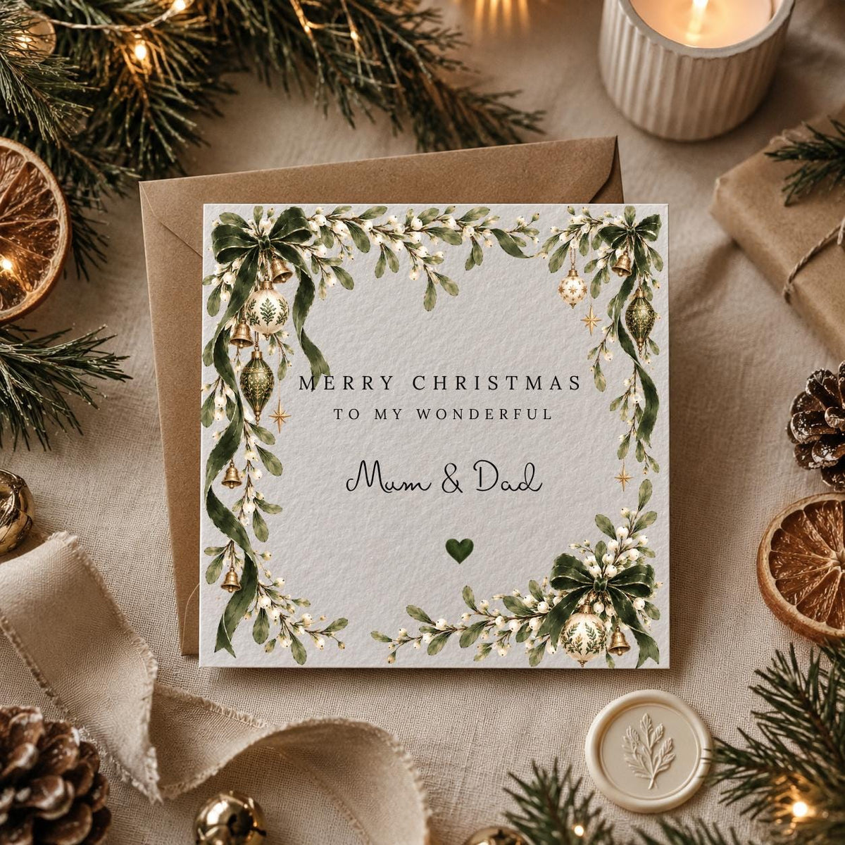 Personalised Christmas Card | Vintage Festive Greeting | Luxury Xmas Keepsake | Completely Customisable | Elegant Mistletoe Christmas