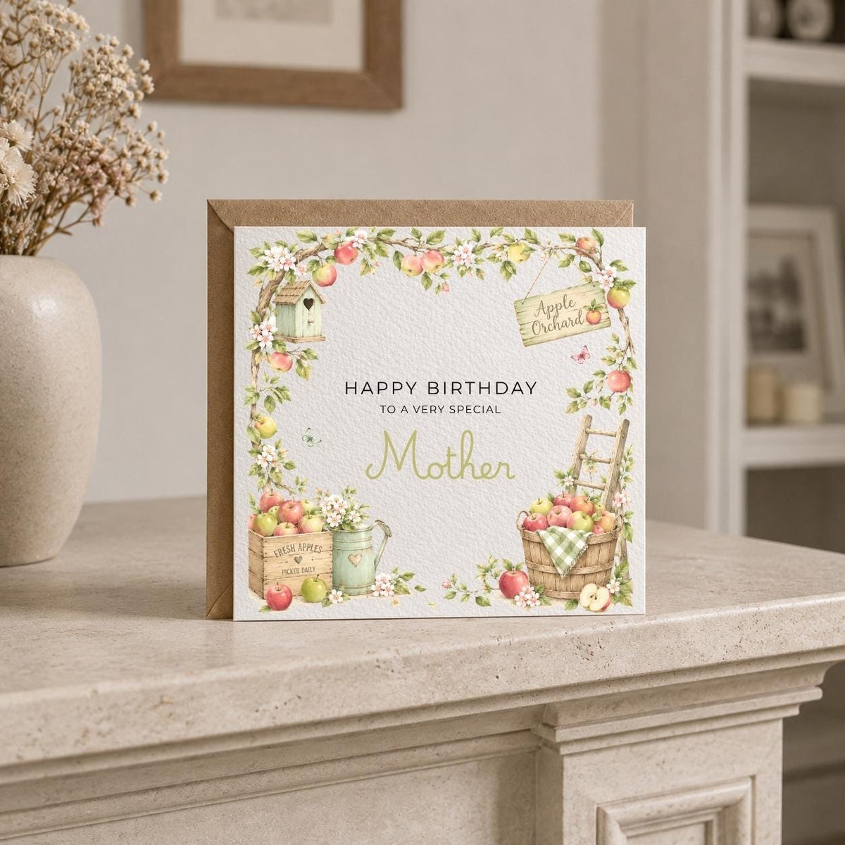 Personalised Apple Orchard Theme Birthday Card for Wife, Mum, Grandma, Daughter, Auntie, Sister etc