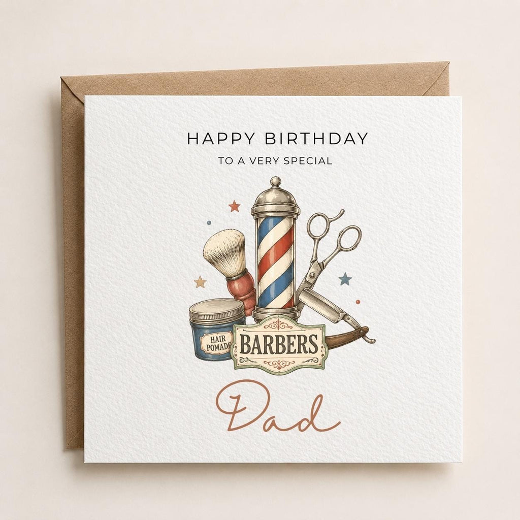 Personalised Barber Theme Birthday Card for Husband, Dad, Grandad, Son,  Uncle, Brother etc