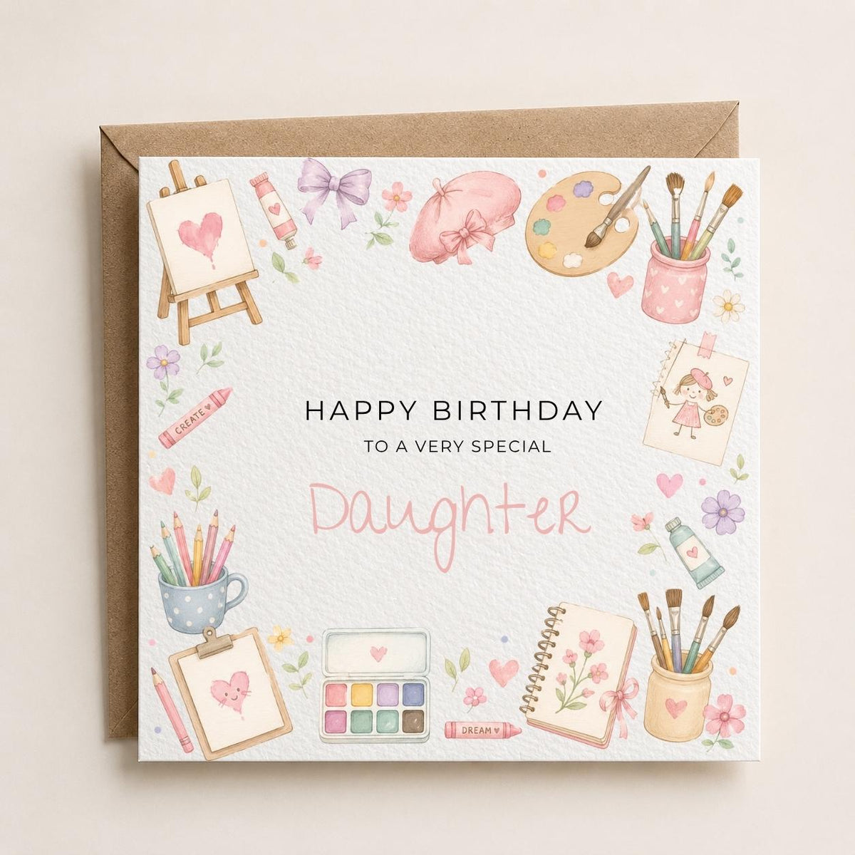 Personalised Arts / Painting Theme Birthday Card for Daughter, Granddaughter, Sister etc