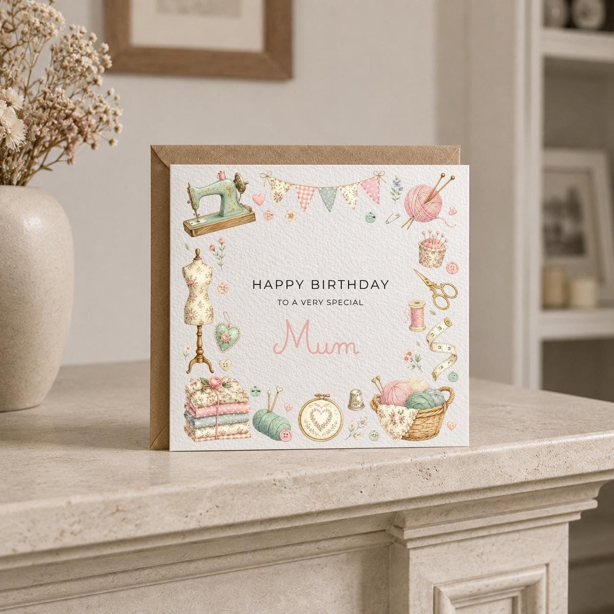 Personalised Knitting Theme Birthday Card for Wife, Mum, Grandma, Daughter, Auntie, Sister etc