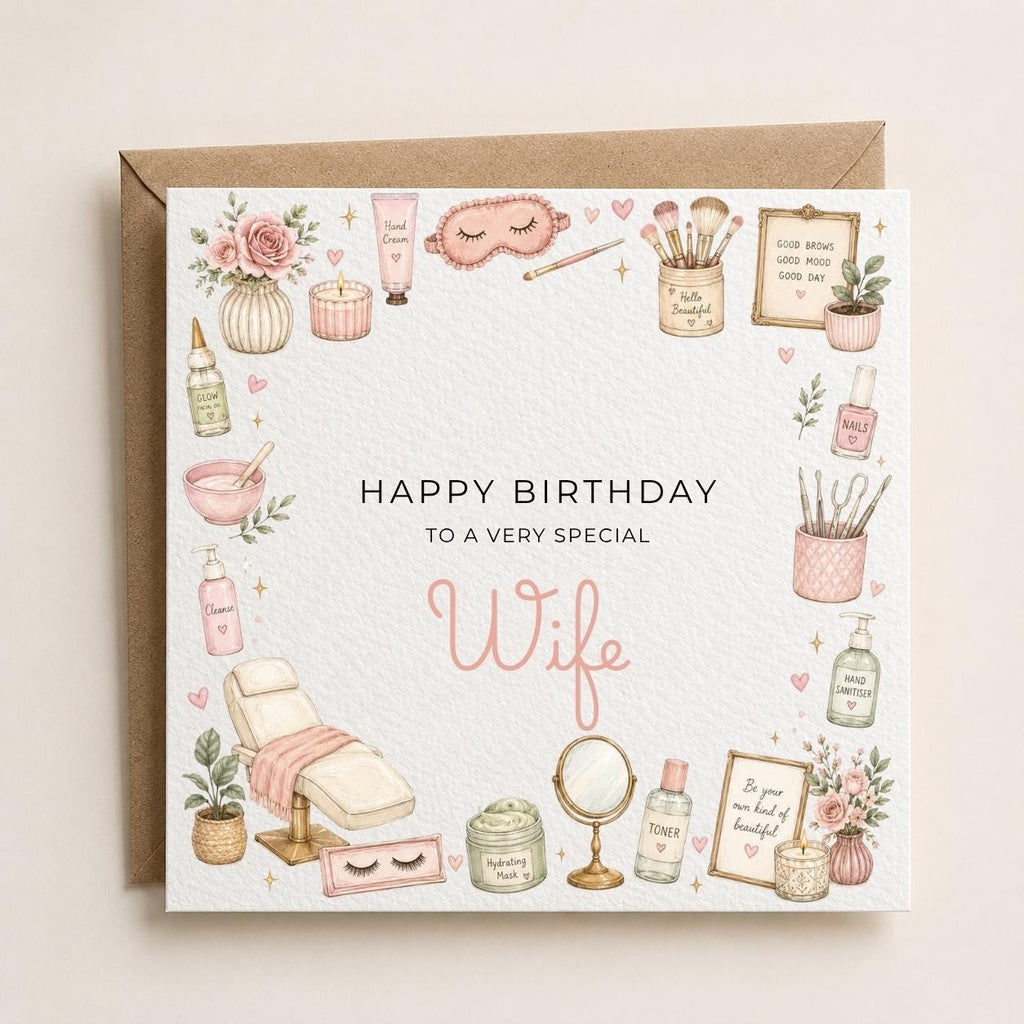 Personalised Beauty Theme Birthday Card for Wife, Mum, Grandma, Daughter, Auntie, Sister etc