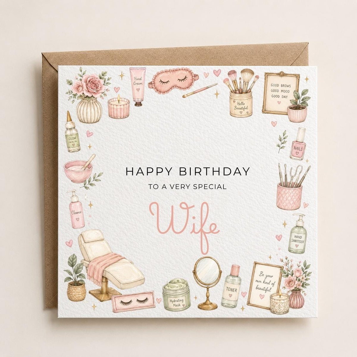 Personalised Beauty Theme Birthday Card for Wife, Mum, Grandma, Daughter, Auntie, Sister etc
