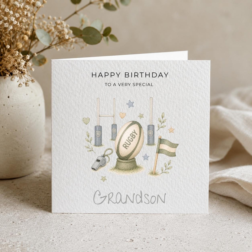 Personalised Rugby Theme Birthday Card for Son, Grandson, Brother etc