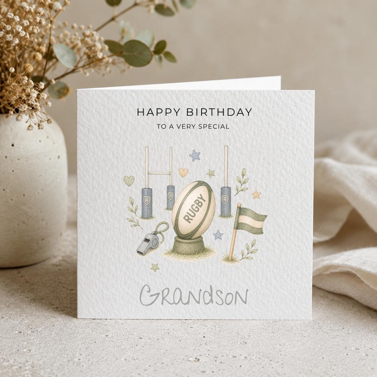 Personalised Rugby Theme Birthday Card for Son, Grandson, Brother etc