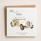 Personalised Just Married Wedding Card | Vintage Car, Custom Surname, Date