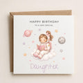 Personalised Space Theme Birthday Card for Daughter, Granddaughter, Sister etc