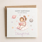 Personalised Space Theme Birthday Card for Daughter, Granddaughter, Sister etc