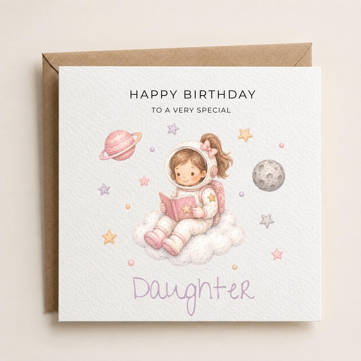 Personalised Space Theme Birthday Card for Daughter, Granddaughter, Sister etc