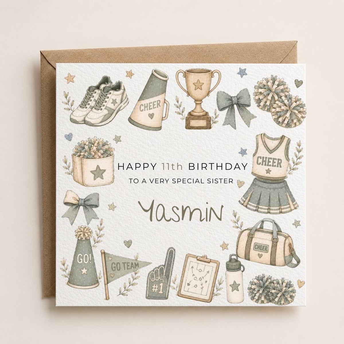 Personalised Cheerleading Theme Birthday Card for Daughter, Granddaughter, Sister etc