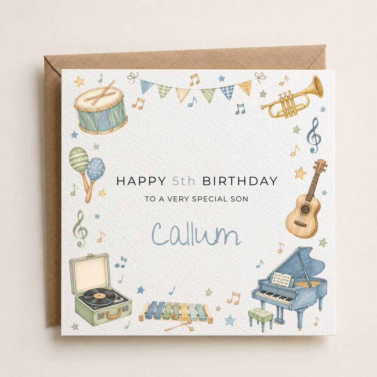 Personalised Music Theme Birthday Card for Son, Grandson, Brother etc