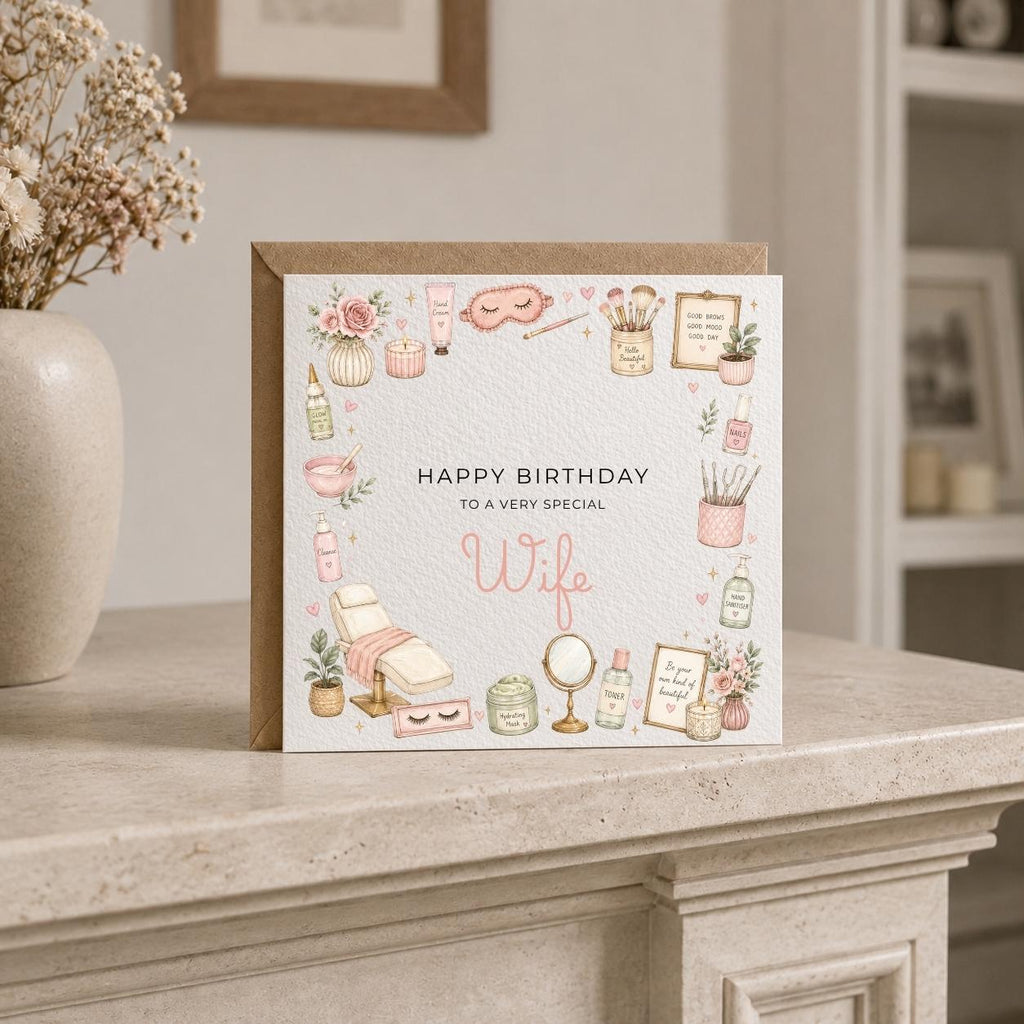 Personalised Beauty Theme Birthday Card for Wife, Mum, Grandma, Daughter, Auntie, Sister etc