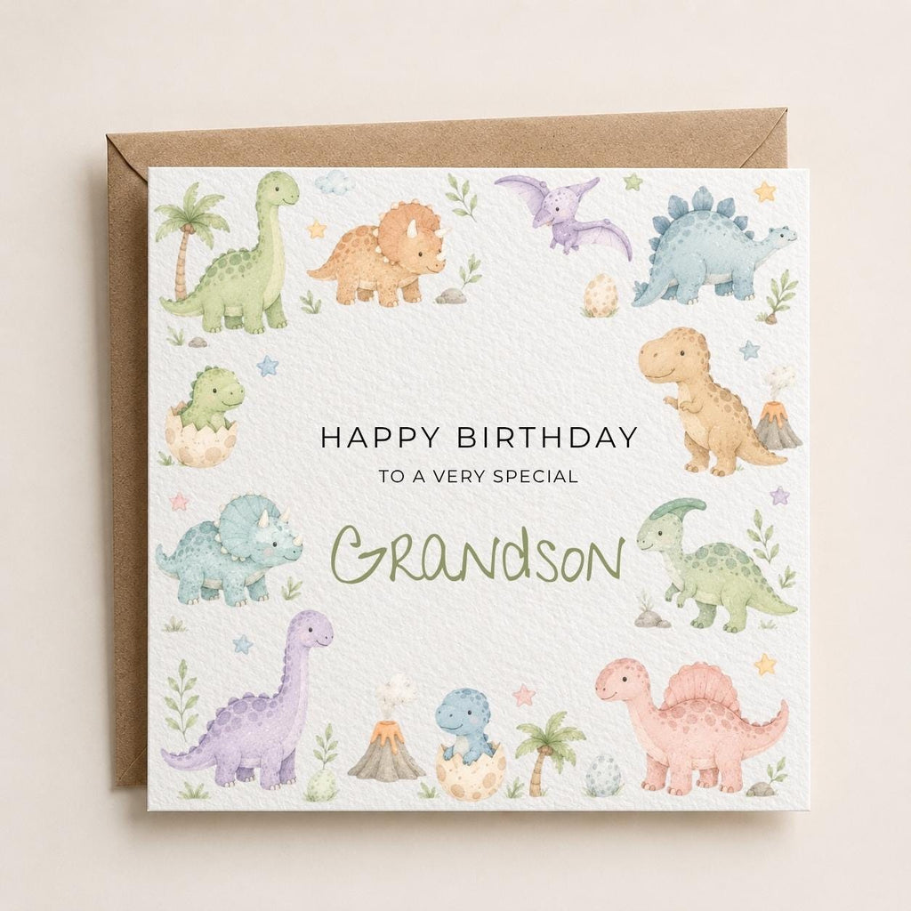 Personalised Dinosaur Theme Birthday Card for Son, Grandson, Brother etc