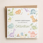 Personalised Dinosaur Theme Birthday Card for Son, Grandson, Brother etc