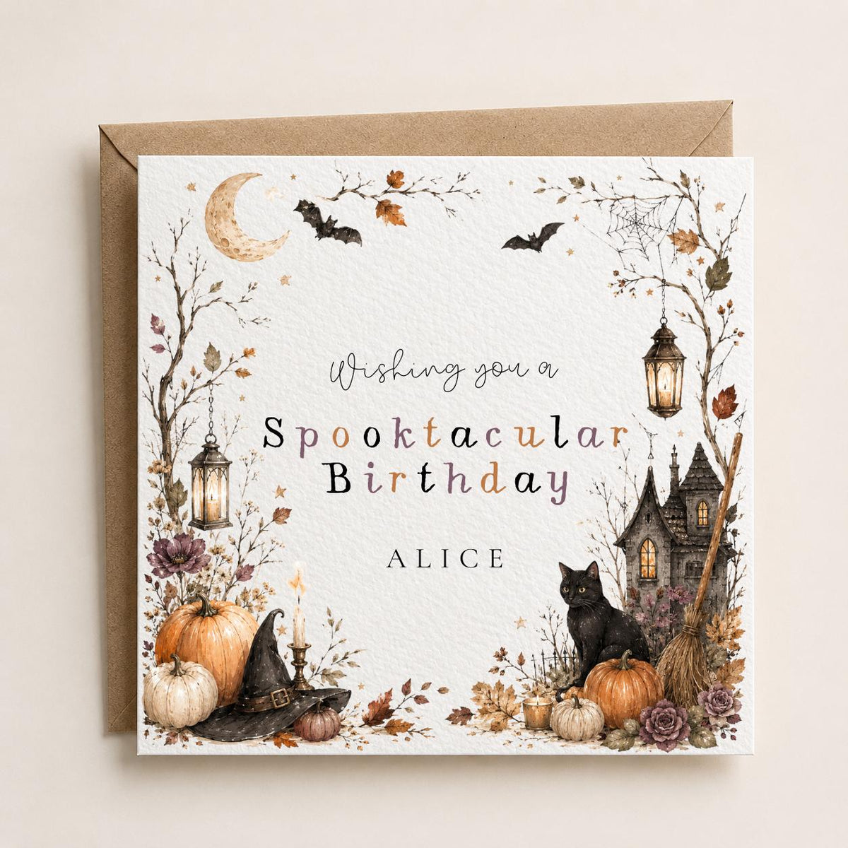 Personalised Halloween Couple Card, Spooky Birthday Greeting, Vintage Style Illustration