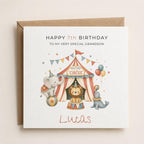 Personalised Circus Theme Birthday Card for Son, Grandson, Brother etc