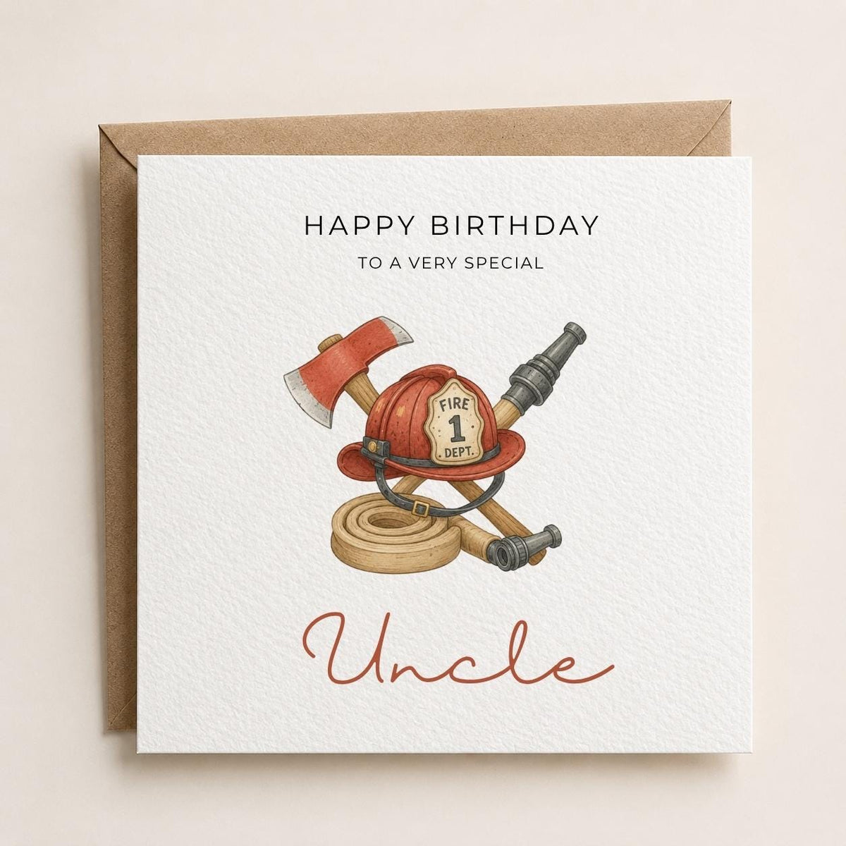 Personalised Fireman Theme Birthday Card for Husband, Dad, Grandad, Son,  Uncle, Brother etc