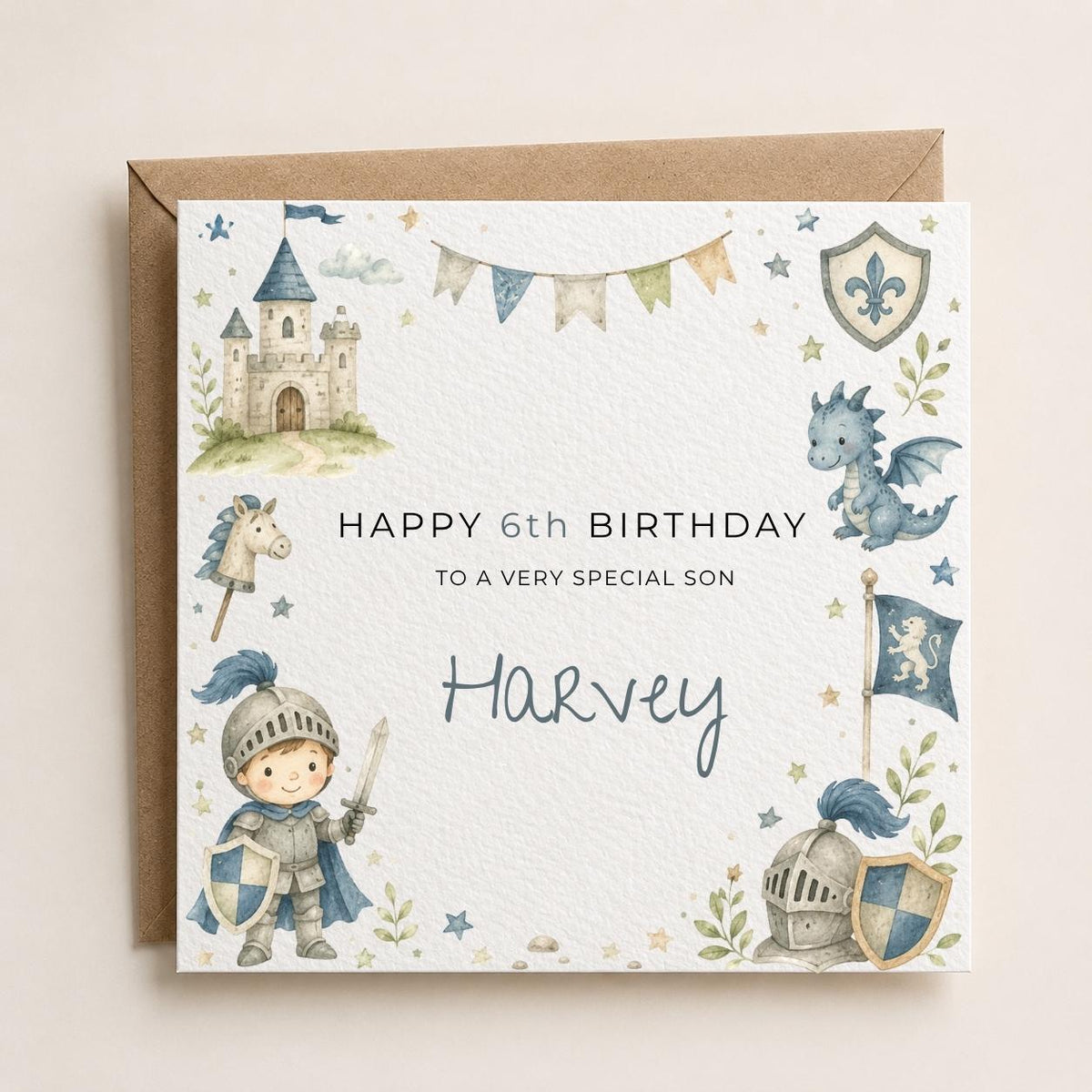 Personalised Knight Theme Birthday Card for Son, Grandson, Brother etc