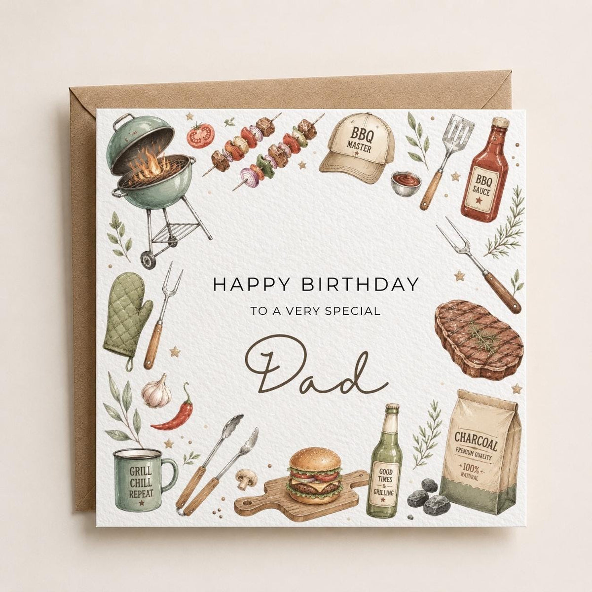 Personalised BBQ Theme Birthday Card for Husband, Dad, Grandad, Son,  Uncle, Brother etc