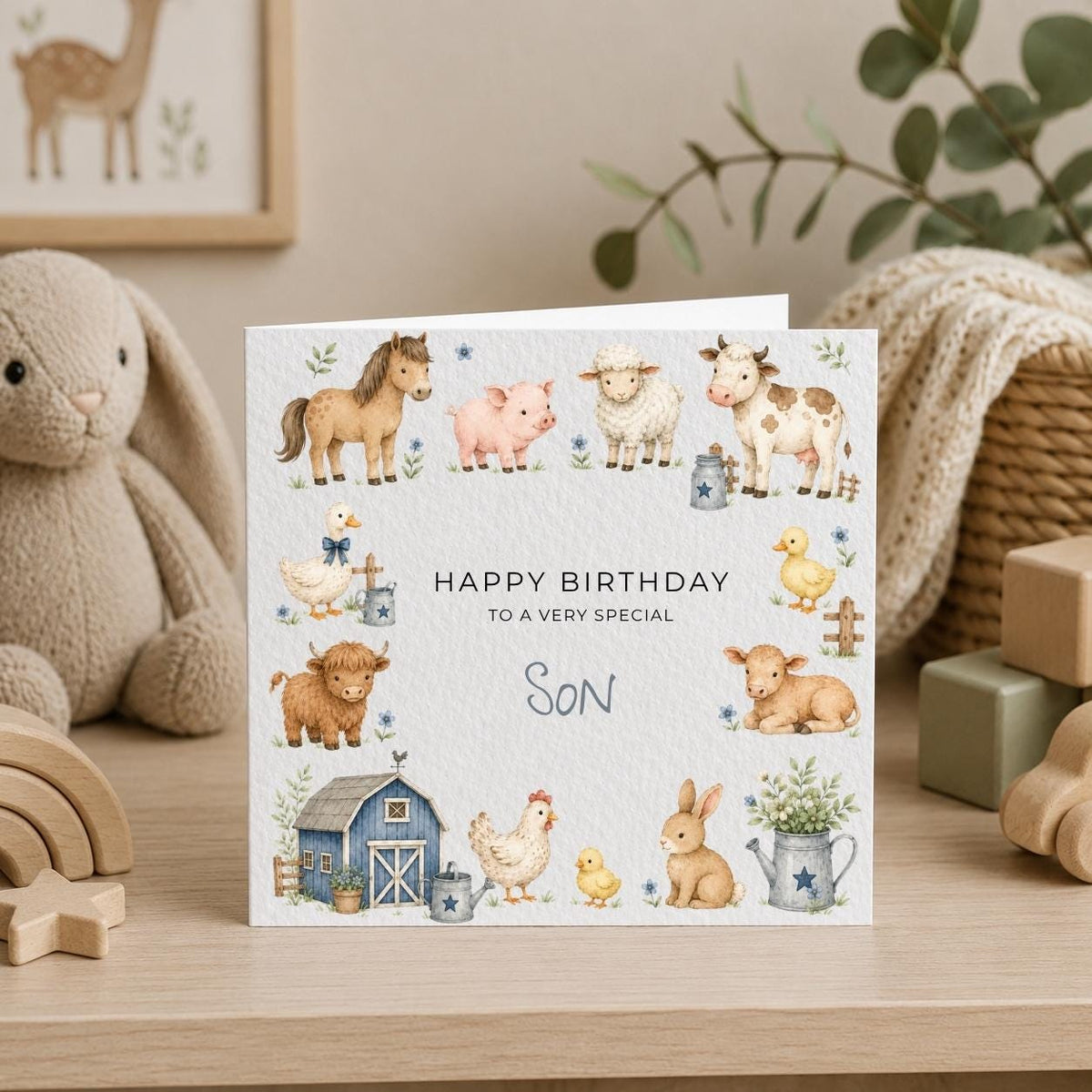 Personalised Farm Theme Birthday Card for Son, Grandson, Brother etc