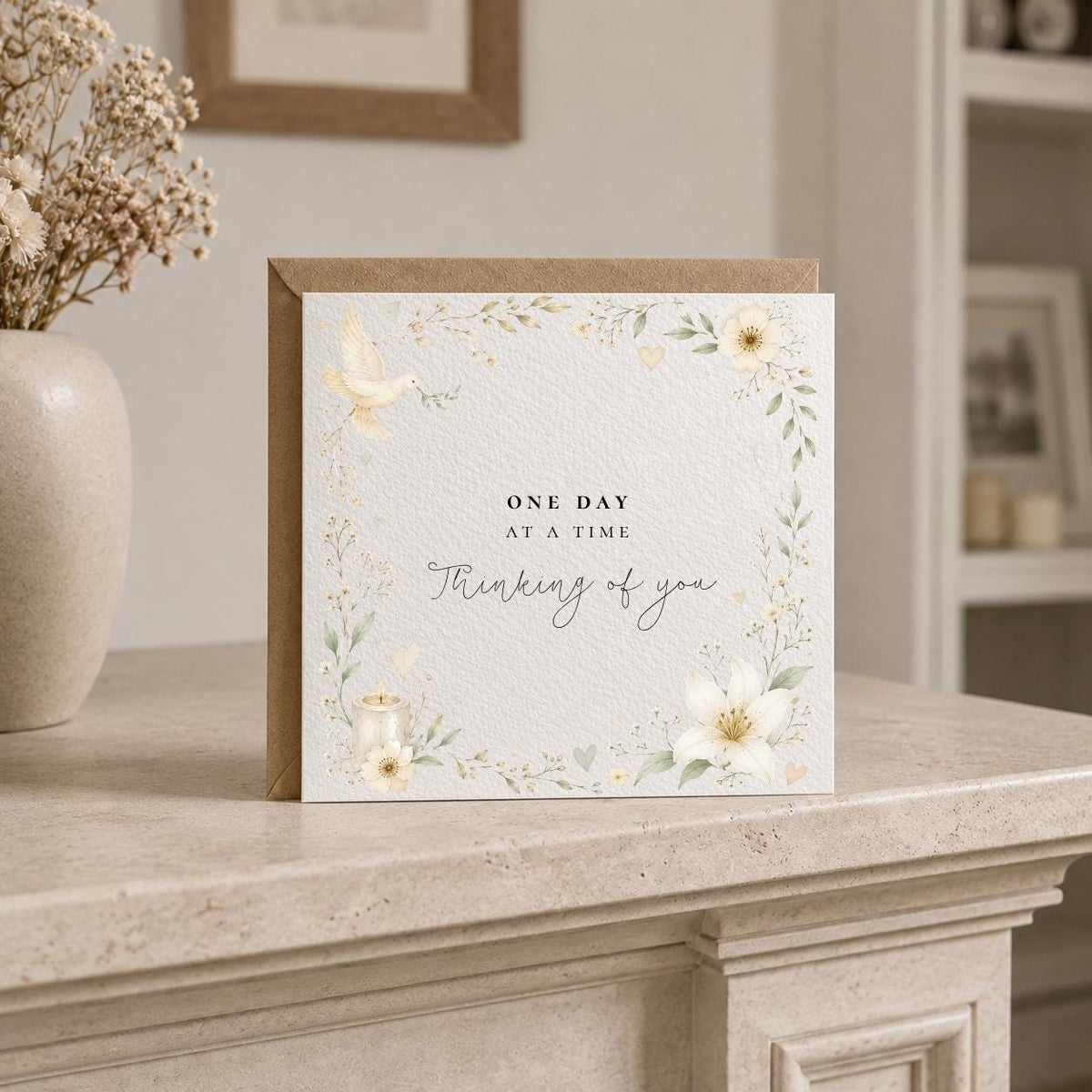 Thinking of You Sympathy Card: Vintage Floral Dove Design