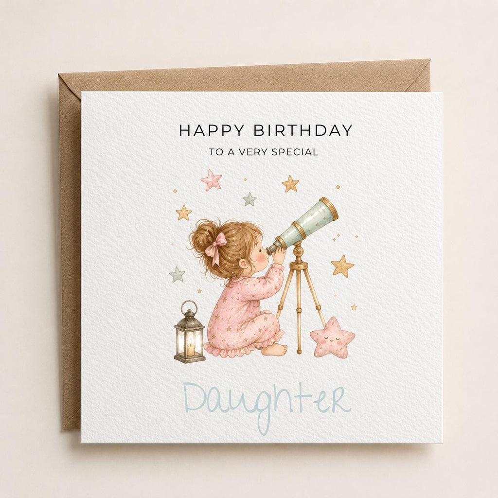 Personalised Stargazing Theme Birthday Card for Daughter, Granddaughter, Sister etc