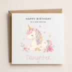 Personalised Unicorn Theme Birthday Card for Daughter, Granddaughter, Sister etc
