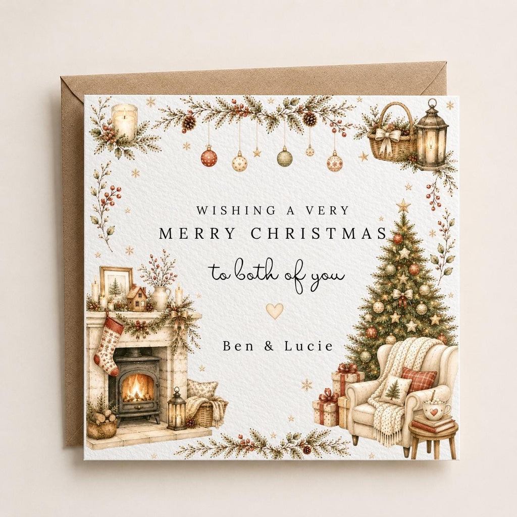 Personalised Christmas Card | Vintage Festive Greeting | Luxury Xmas Keepsake | Completely Customisable | Cosy Cottage