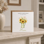 Personalised Sunflower Theme Birthday Card for Wife, Mum, Grandma, Daughter, Auntie, Sister etc