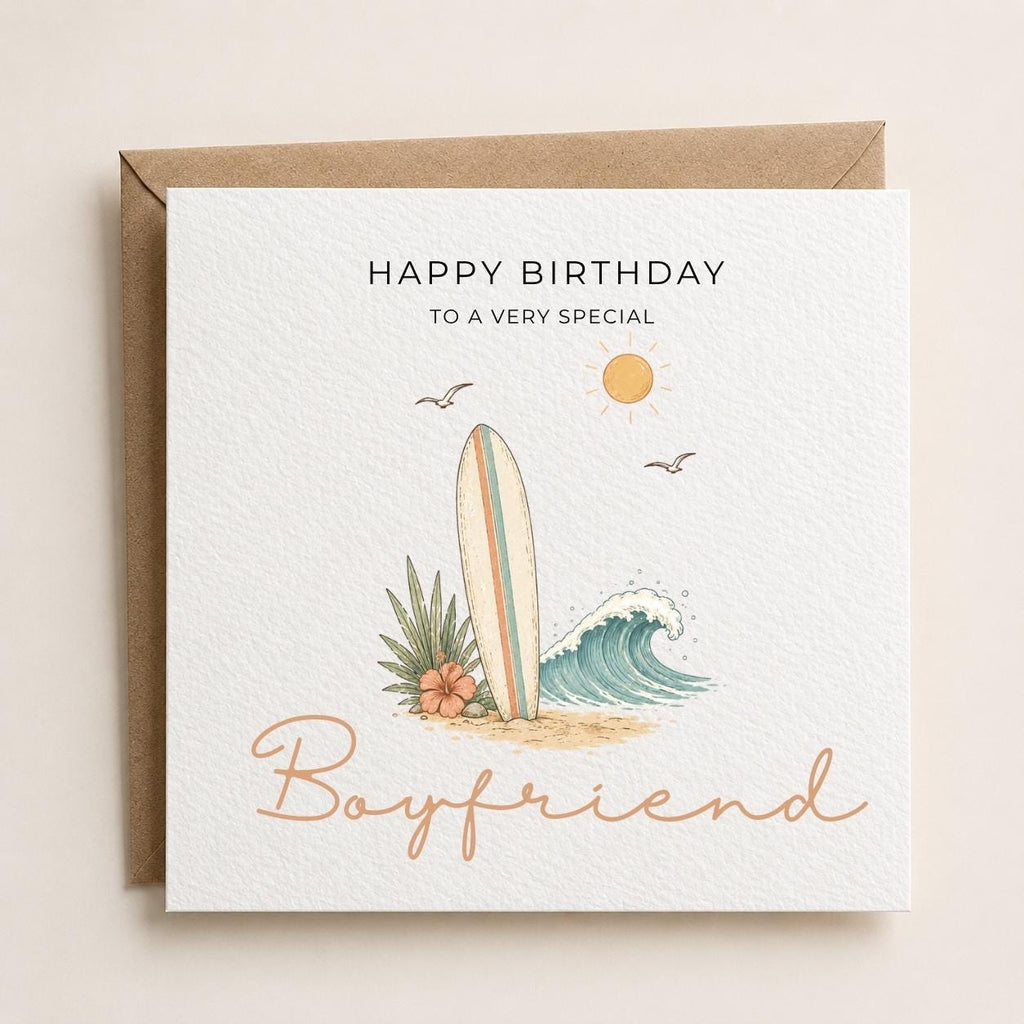 Personalised Surfing Theme Birthday Card for Husband, Dad, Grandad, Son,  Uncle, Brother etc