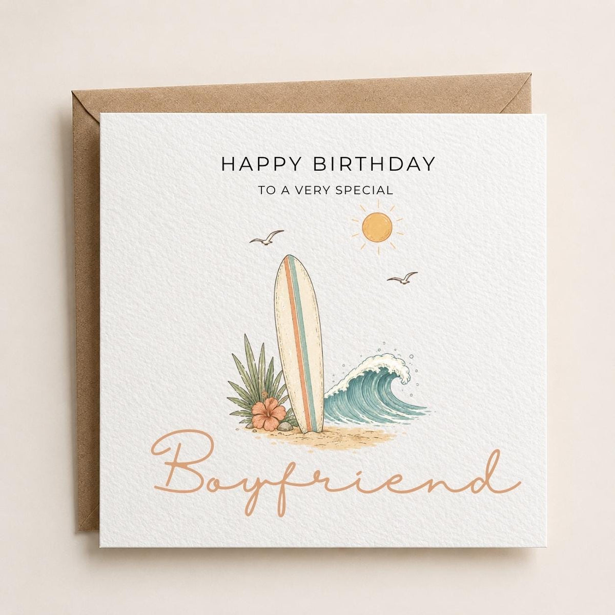 Personalised Surfing Theme Birthday Card for Husband, Dad, Grandad, Son,  Uncle, Brother etc