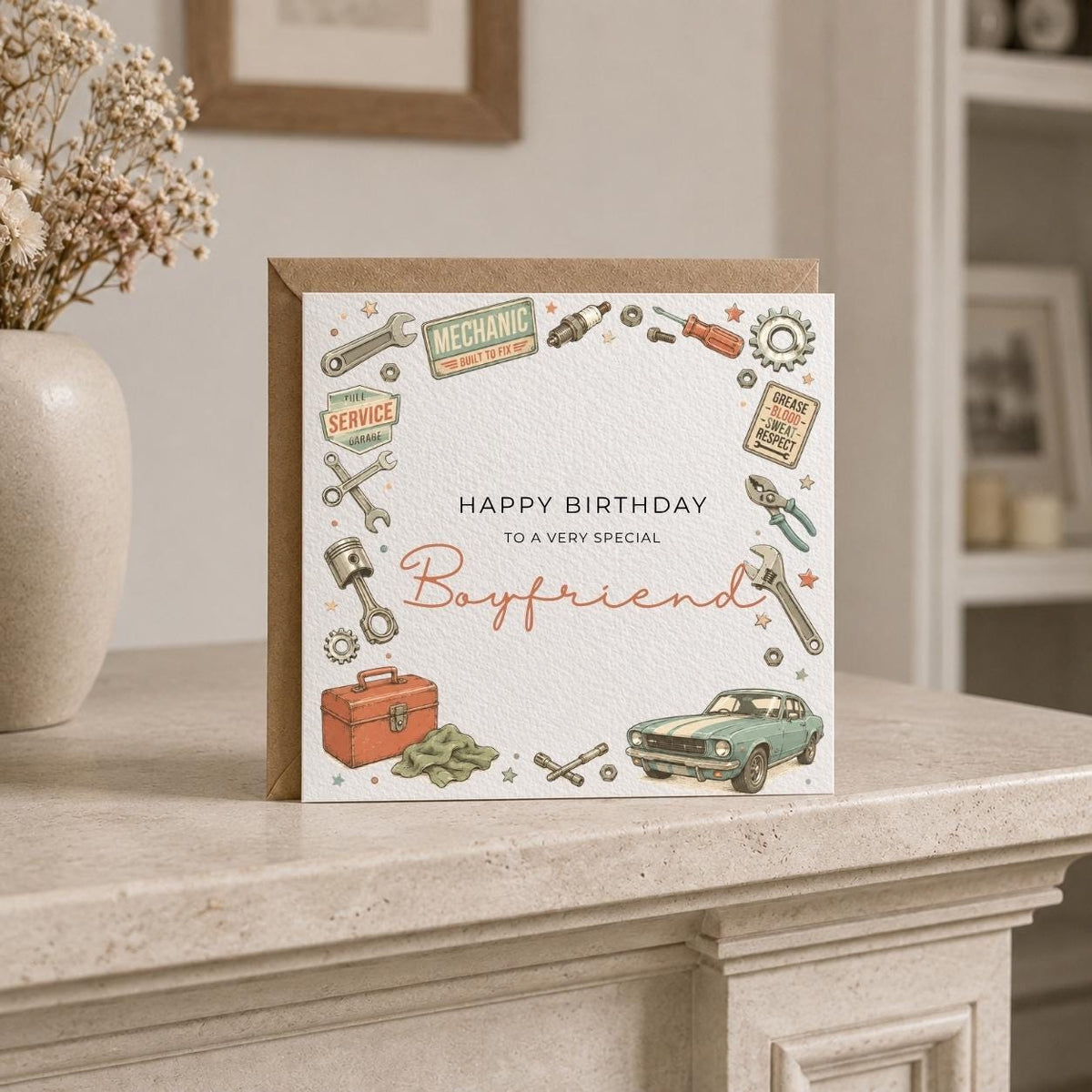 Personalised Mechanic Theme Birthday Card for Husband, Dad, Grandad, Son,  Uncle, Brother etc