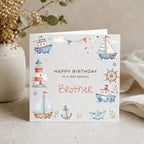 Personalised Boat Theme Birthday Card for Son, Grandson, Brother etc