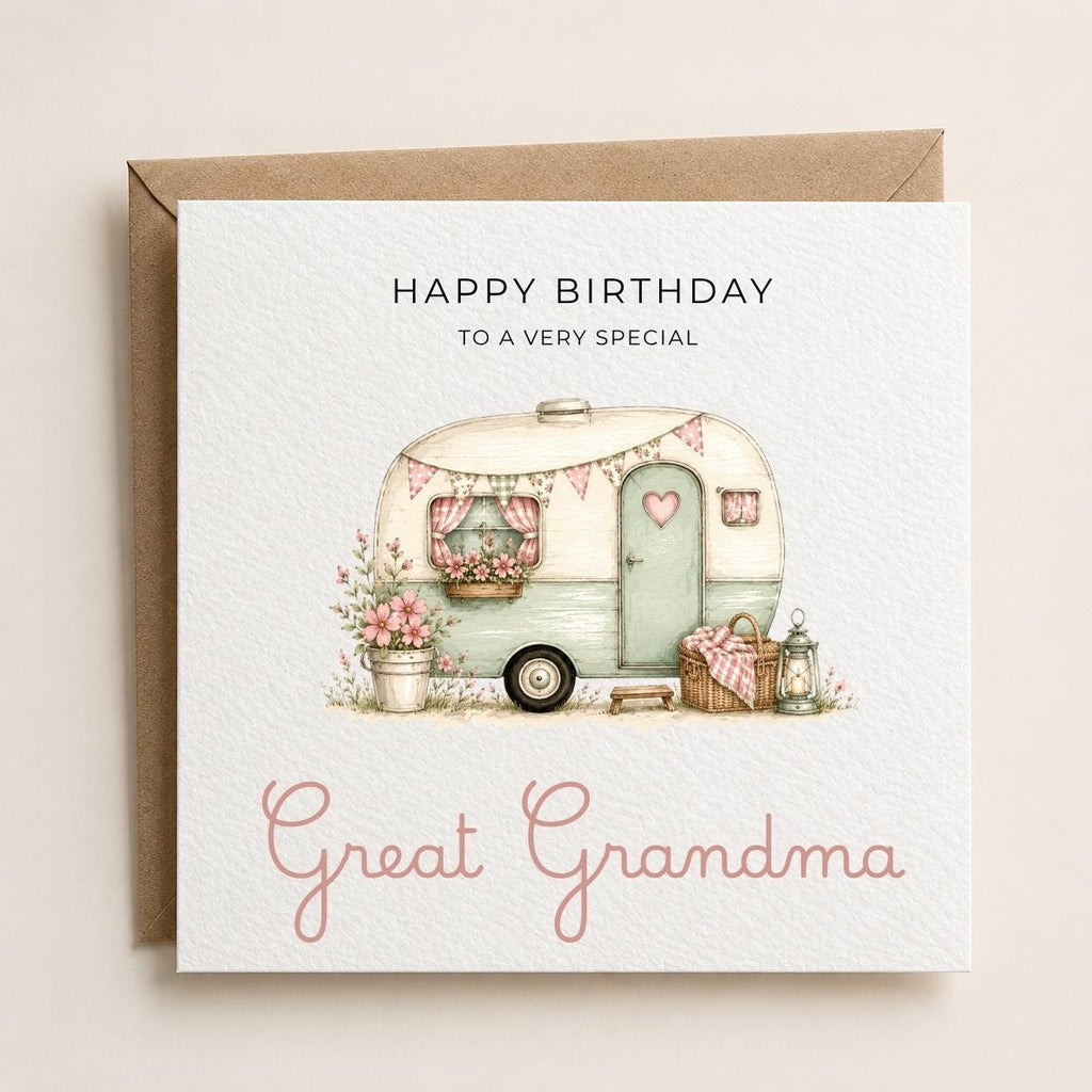 Personalised Caravan Theme Birthday Card for Wife, Mum, Grandma, Daughter, Auntie, Sister etc