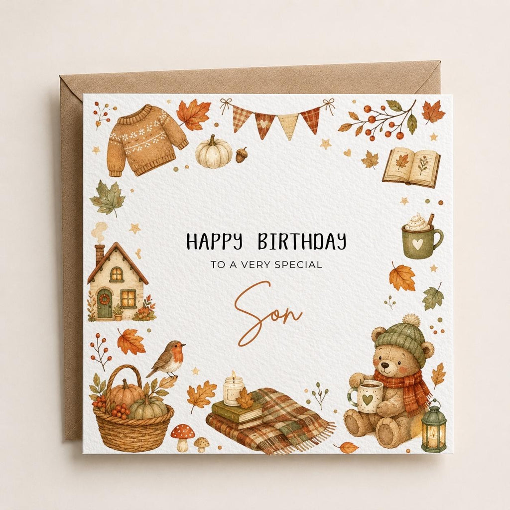 Personalised Autumn Theme Birthday Card for Son, Daughter, Brother, Sister, Friend etc