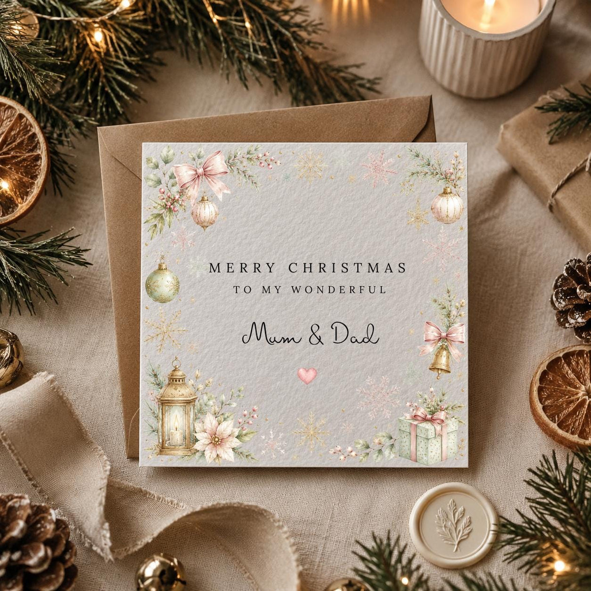 Personalised Christmas Card | Vintage Festive Greeting | Luxury Xmas Keepsake | Completely Customisable | Pretty Christmas