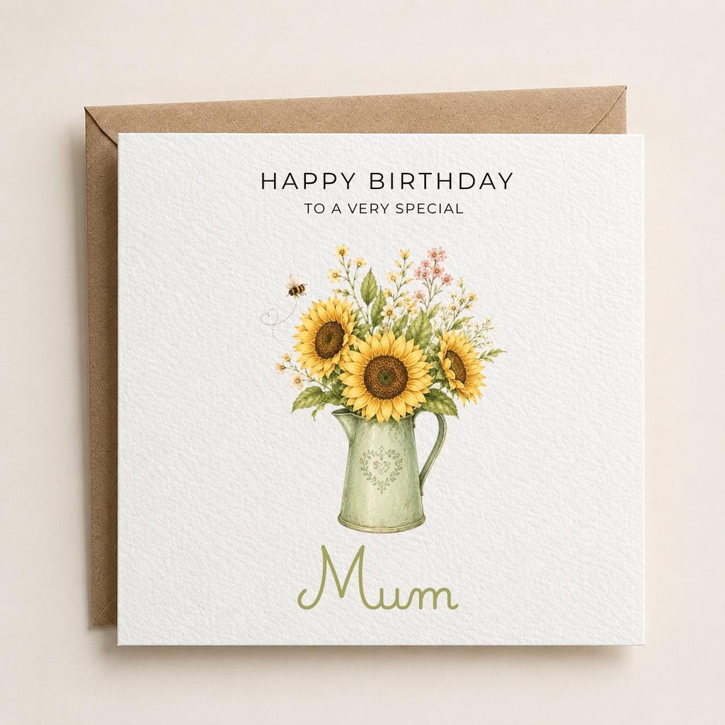 Personalised Sunflower Theme Birthday Card for Wife, Mum, Grandma, Daughter, Auntie, Sister etc