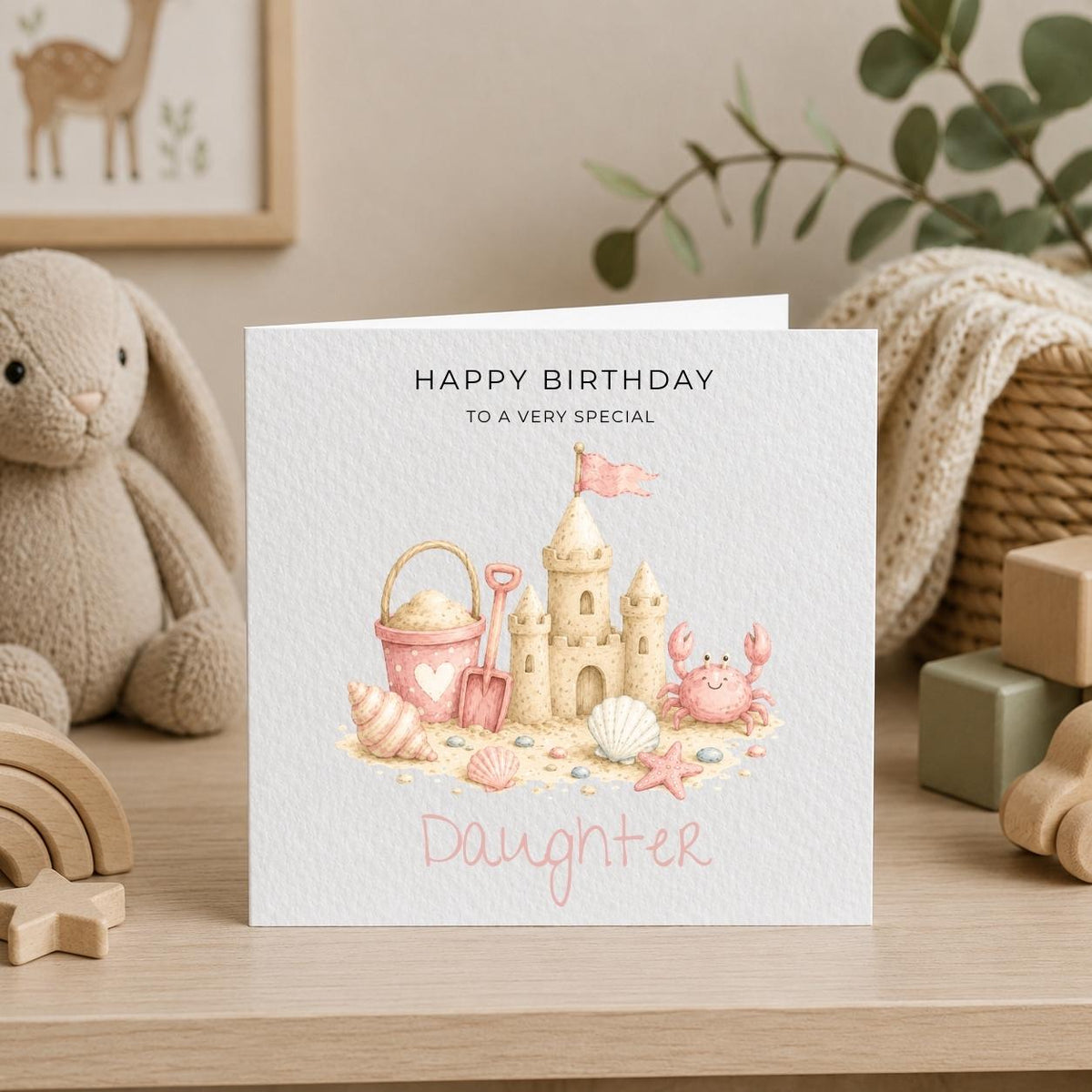 Personalised Seaside Theme Birthday Card for Daughter, Granddaughter, Sister etc