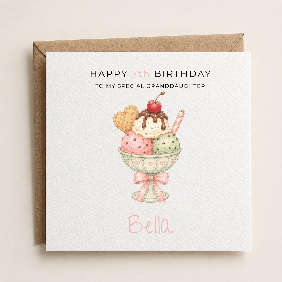 Personalised Icecream Theme Birthday Card for Daughter, Granddaughter, Sister etc