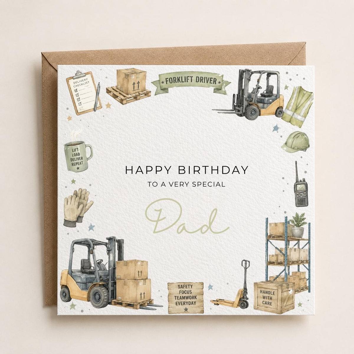 Personalised Forklift Driver Theme Birthday Card for Husband, Dad, Grandad, Son,  Uncle, Brother etc