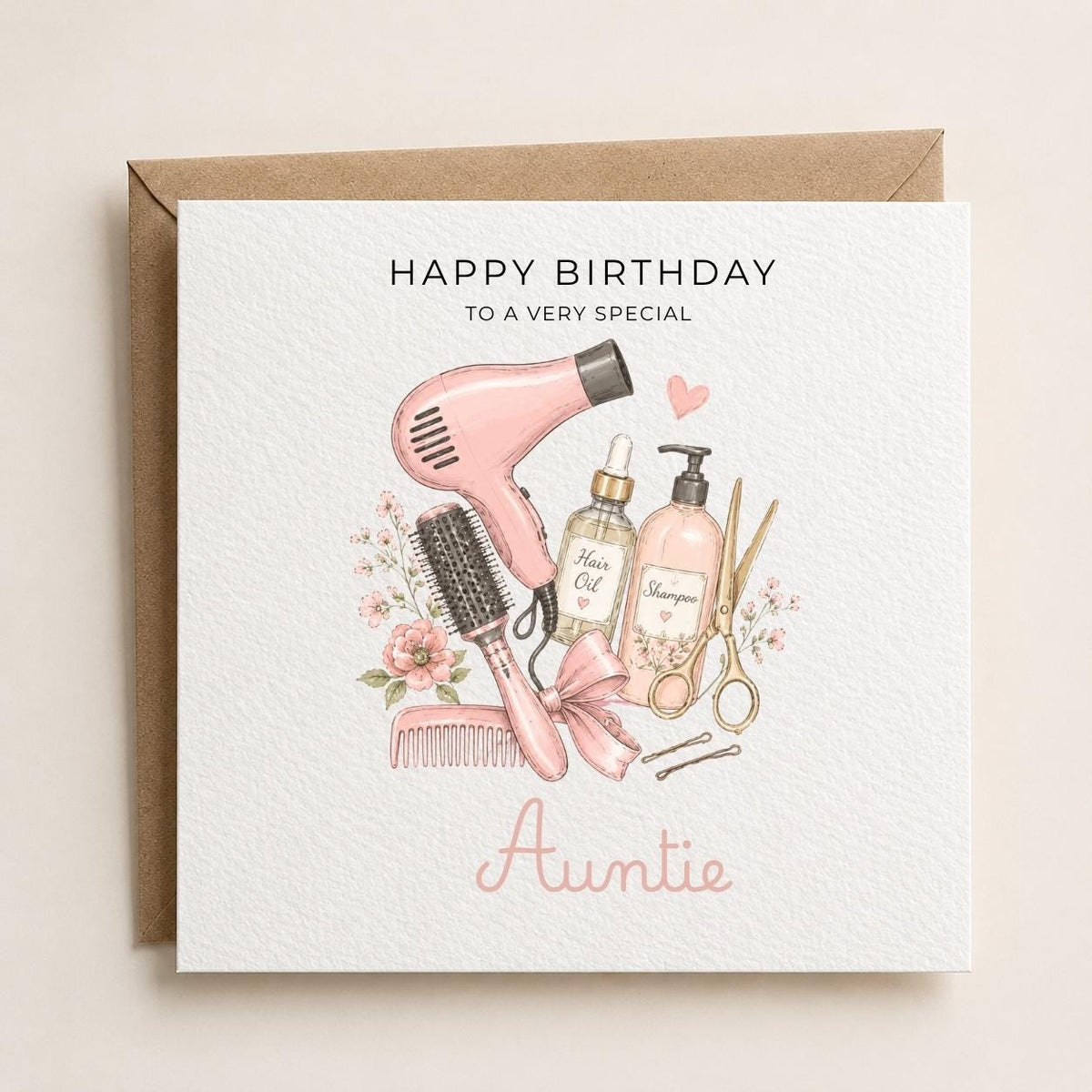 Personalised Hairdresser Theme Birthday Card for Wife, Mum, Grandma, Daughter, Auntie, Sister etc