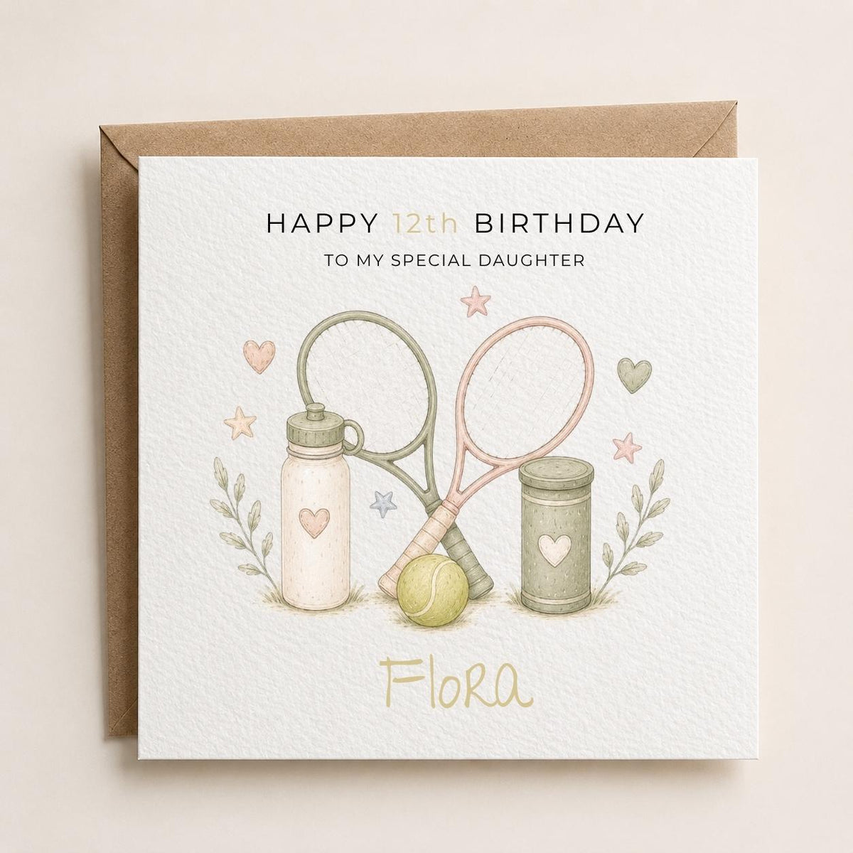 Personalised Tennis Theme Birthday Card for Daughter, Granddaughter, Sister etc